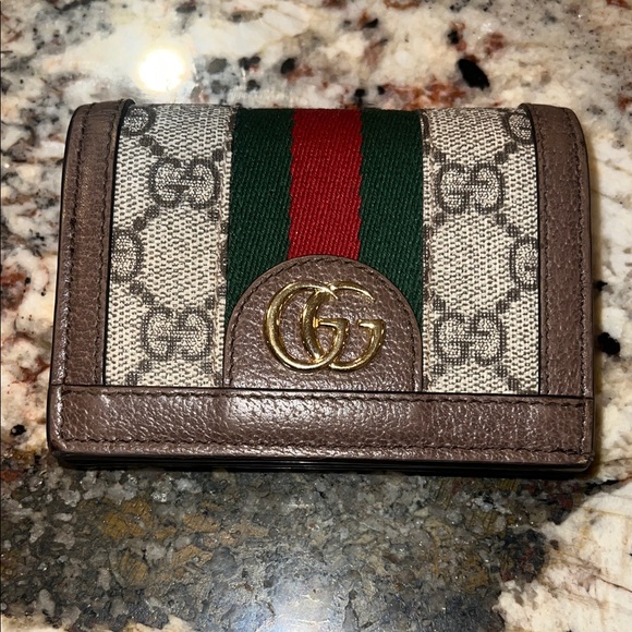 Gucci Beige and Brown Wallet with Green-Red Stripe - Picture 1 of 7